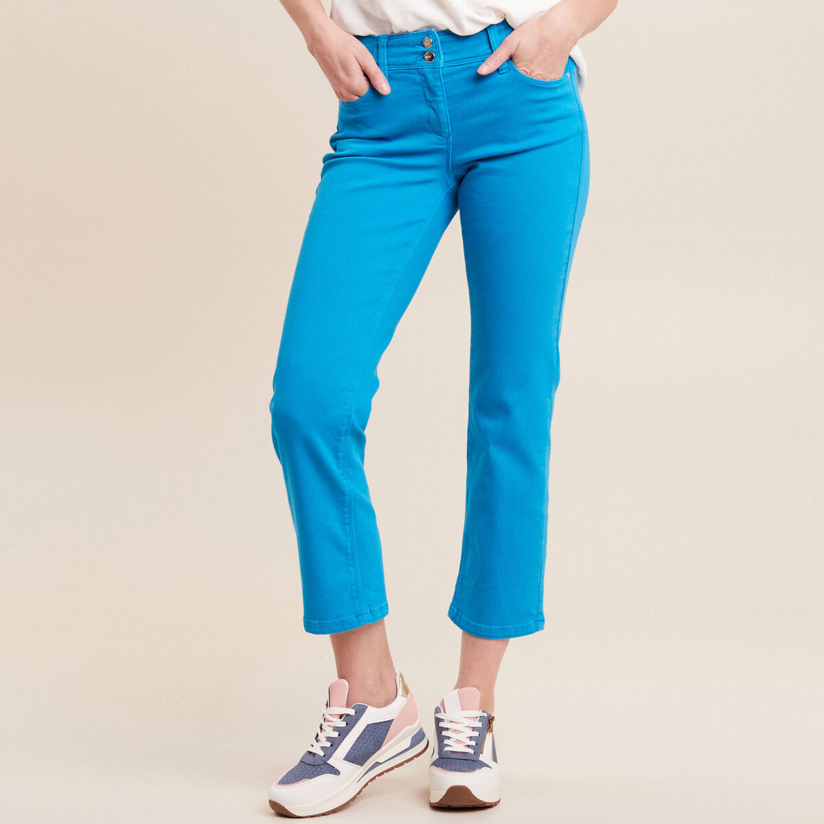 Jean droit taille basse 7/8&egrave;me bleu femme