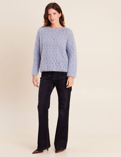 Pull manches longues ajour&eacute; denim snow gris femme