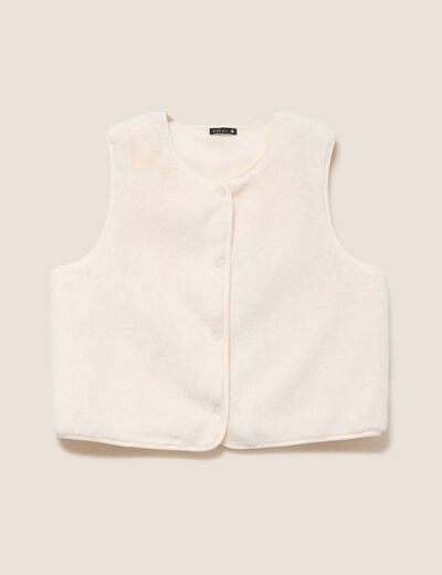 Gilet droit sans manches fausse fourrure ecru femme