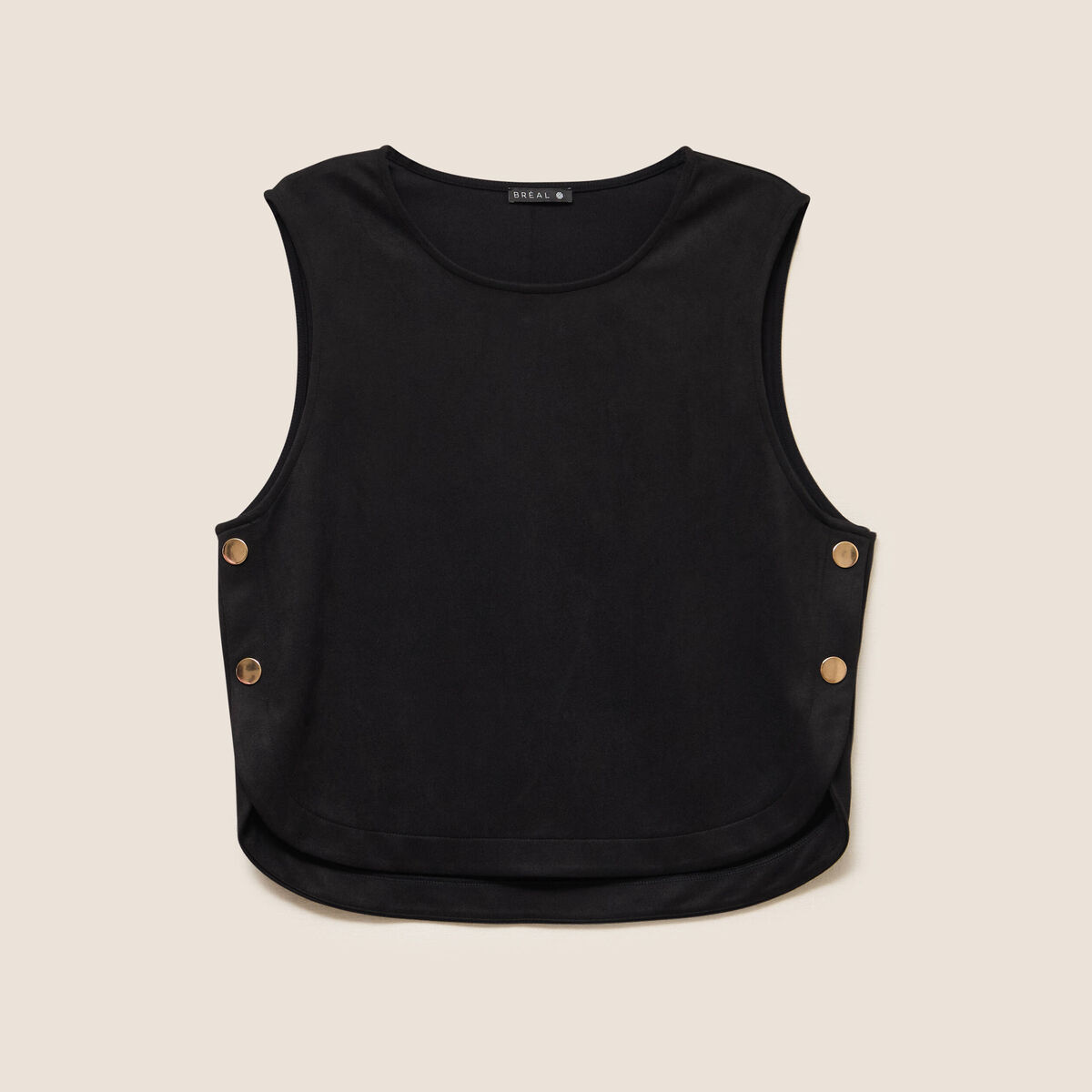 Top cintr&eacute; sans manches col rond noir femme
