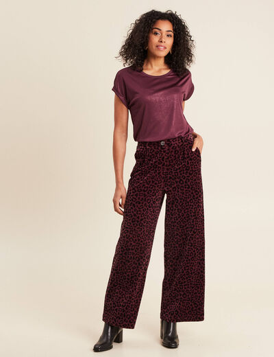 Pantalon large velours marron foncé femme