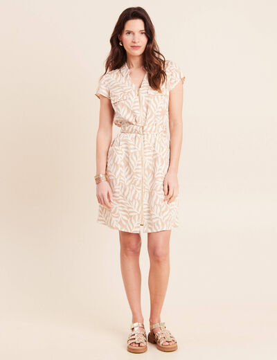 Robe droite zipp&eacute;e beige femme