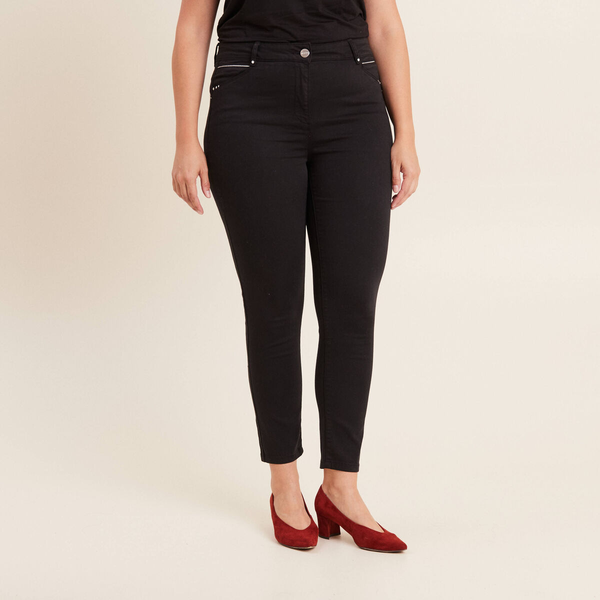 Pantalon coupe ajust&eacute;e taille haute noir femme