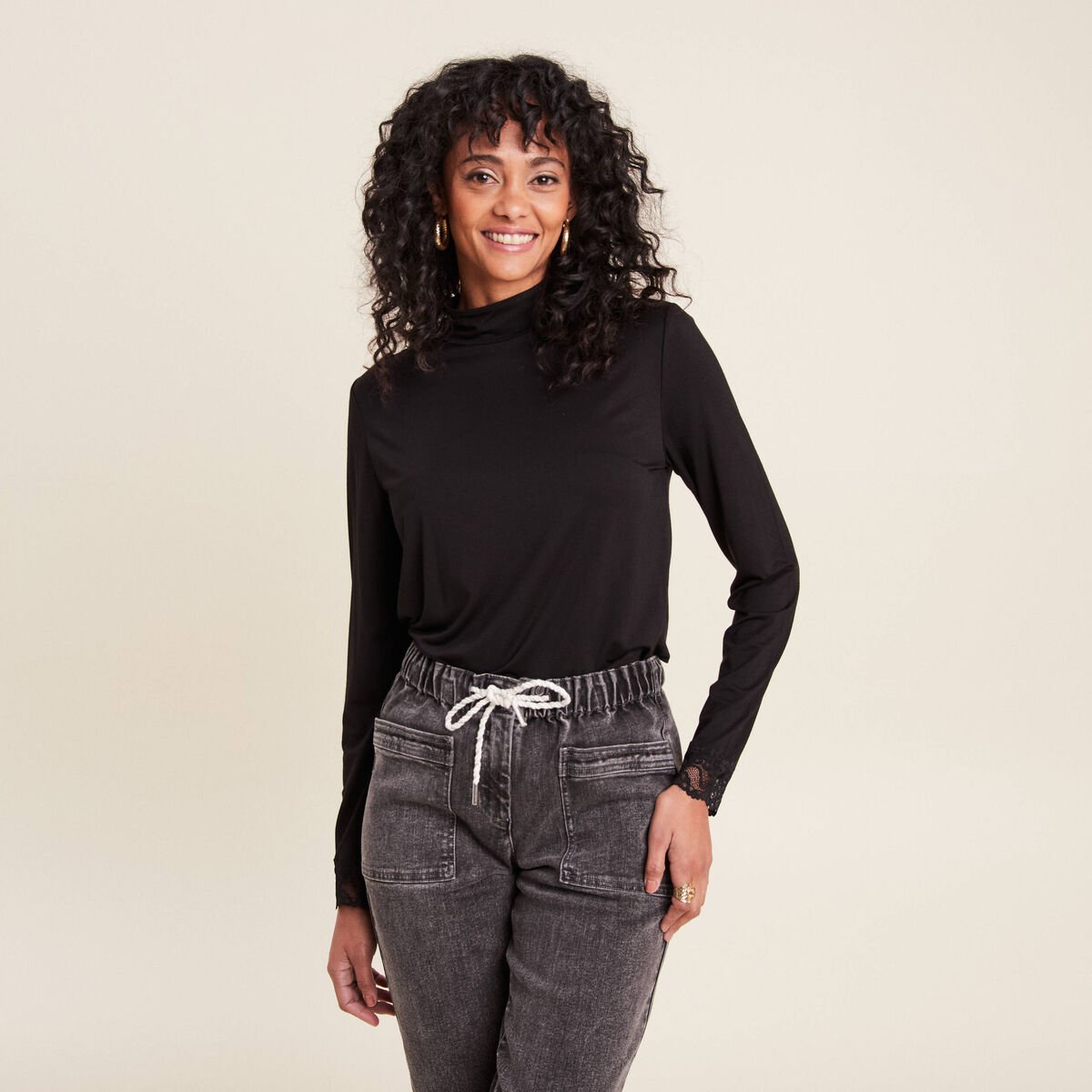 T-shirt thermo-douceur manches longues noir femme