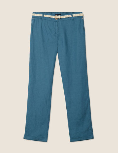 Pantalon flou ceinturé bleu pétrole femme