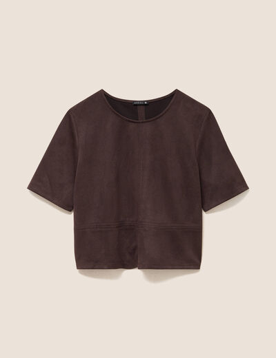 Top en suedine marron fonc&eacute; femme
