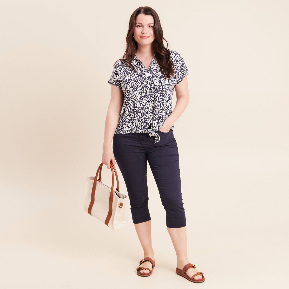 Blouse manches courtes nou&eacute;e bleu femme