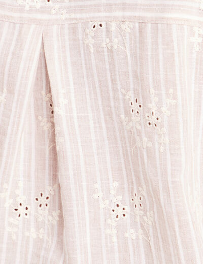 Chemise ample courte avec broderie marron chocolat femme