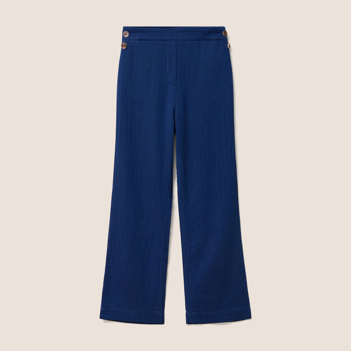 Pantalon large 7/8&egrave;me taille haute bleu roi femme