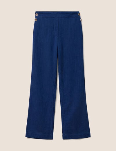 Pantalon large 7/8&egrave;me taille haute bleu roi femme