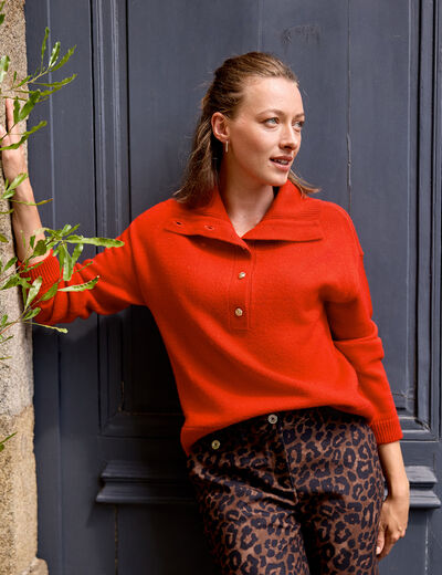 Pull col camionneur rouge femme