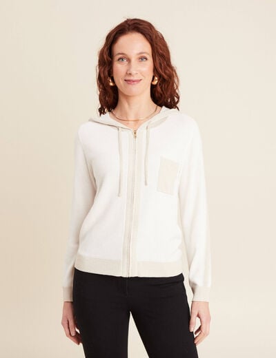 Sweat &agrave; capuche zipp&eacute; ecru femme