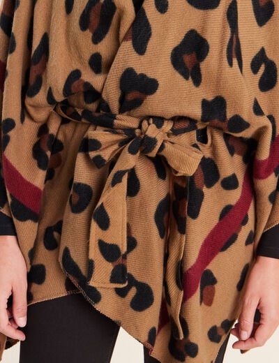 Poncho ceintur&eacute; taupe femme