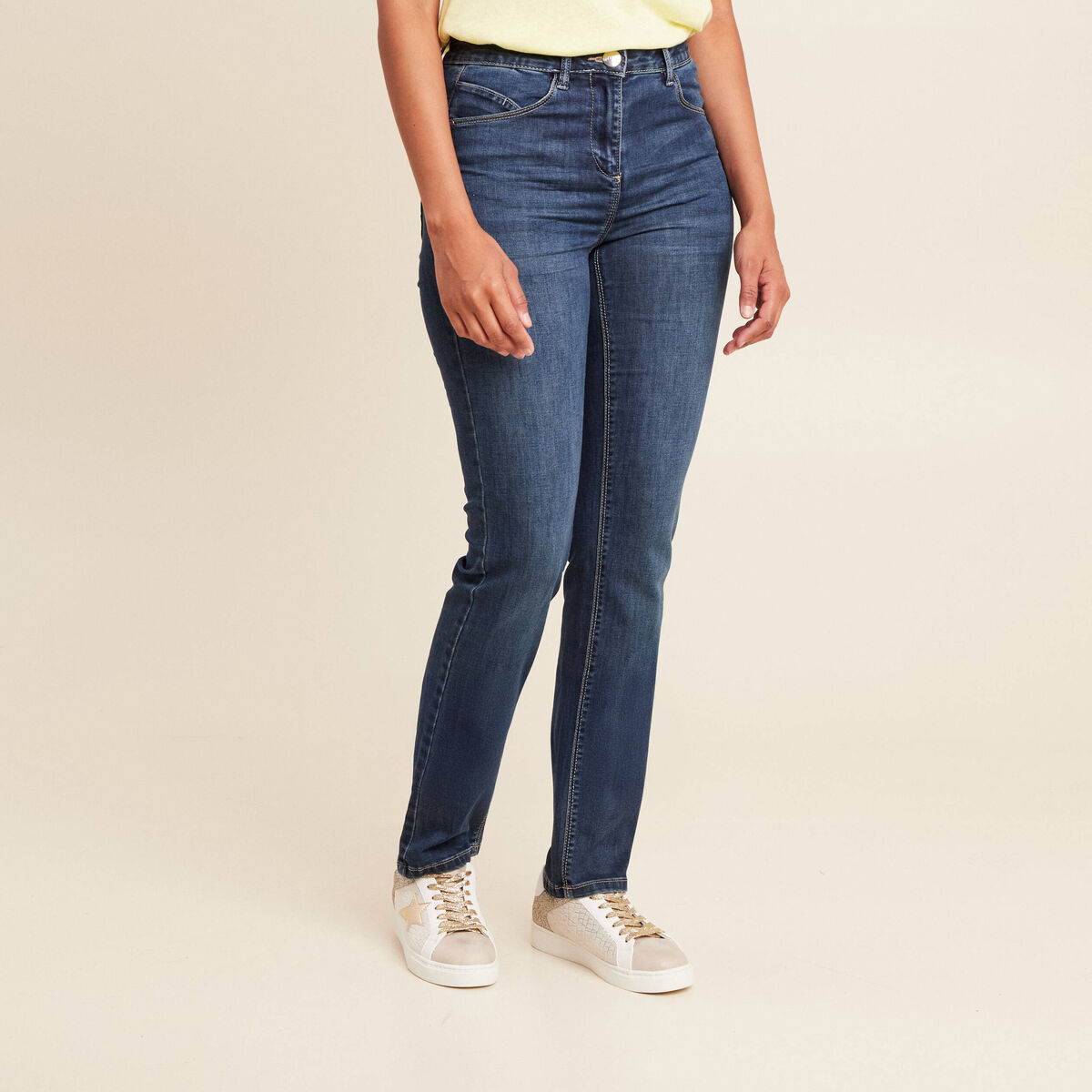Jean coupe ajust&eacute;e long denim brut femme
