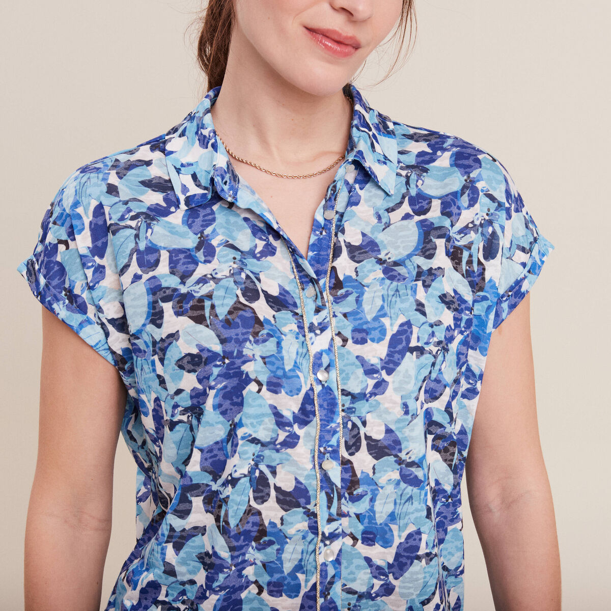 Chemise manches courtes bleu femme