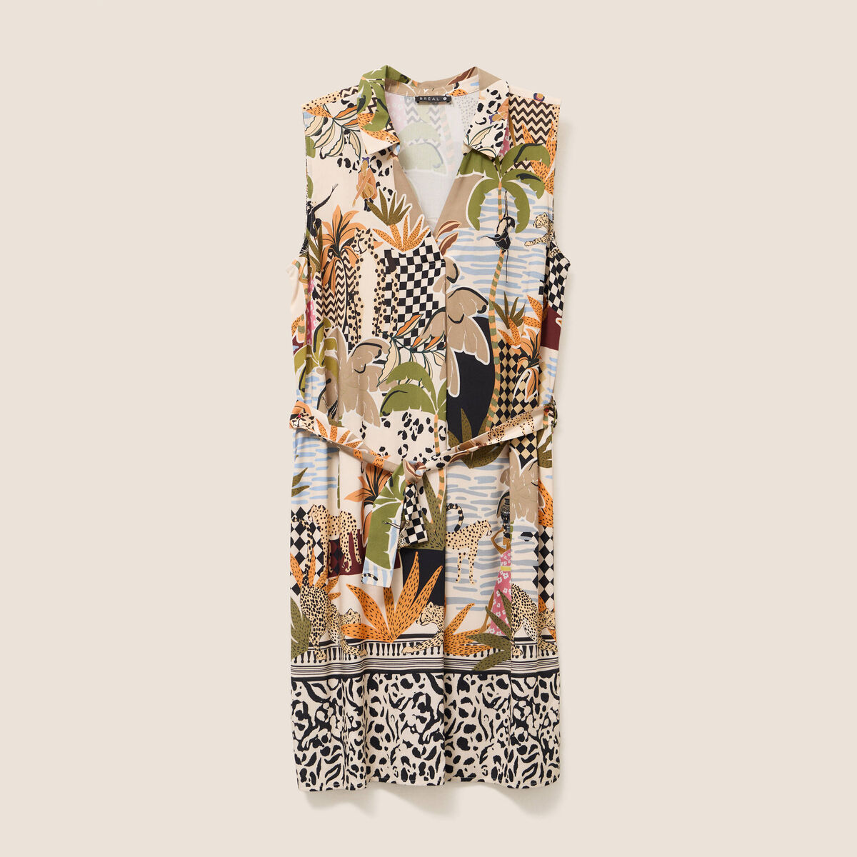 Robe droite courte manches courtes beige femme