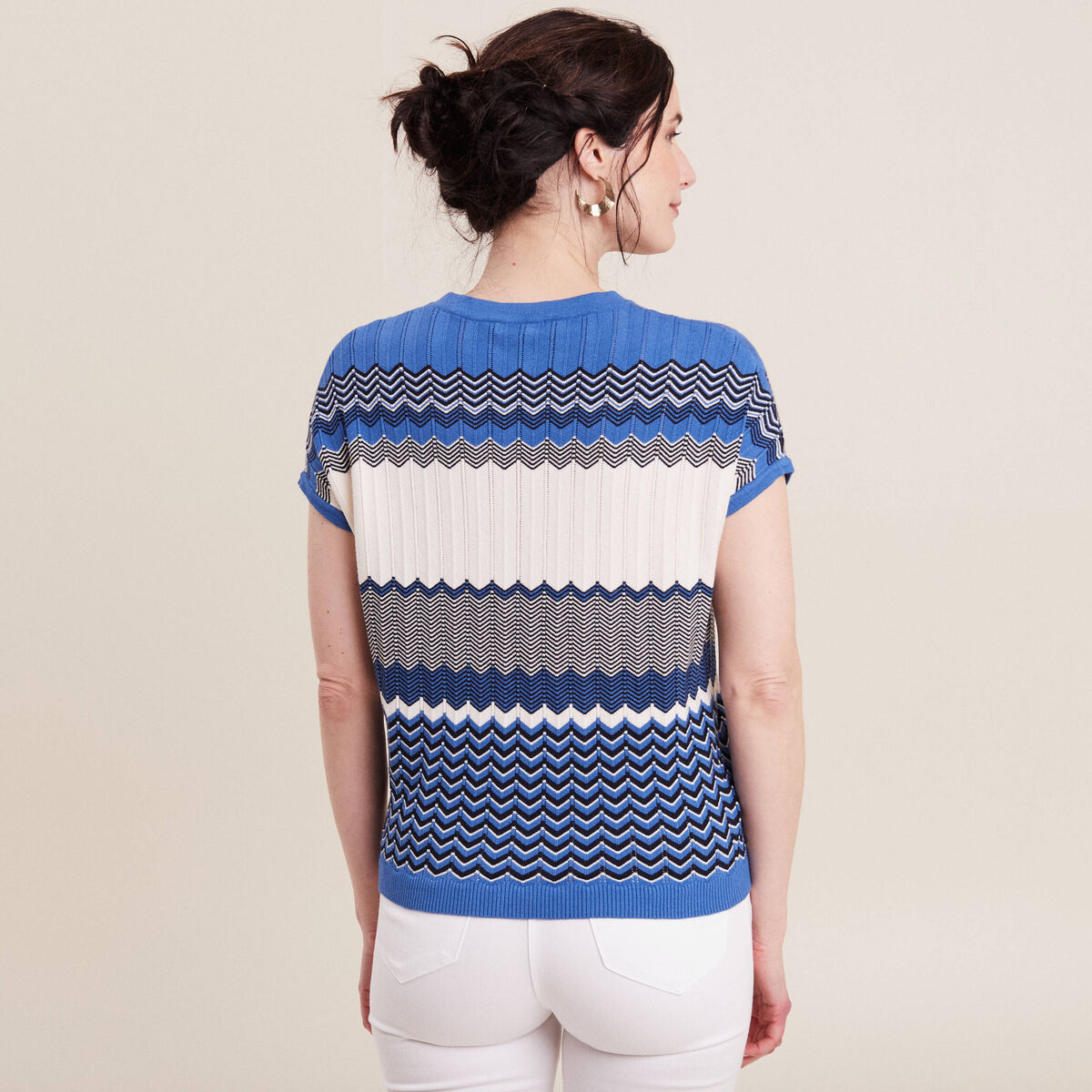 Pull &agrave; manches courtes bleu femme