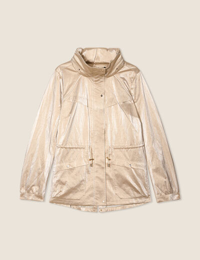 Parka courte métallisée beige femme