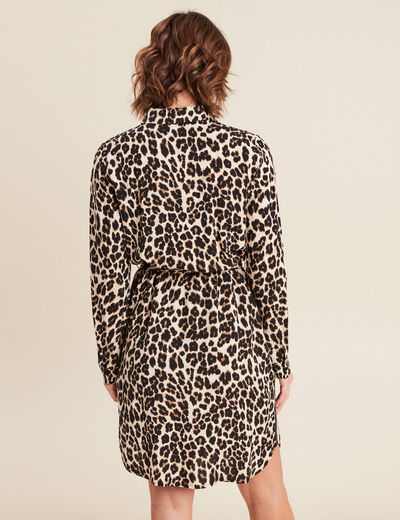 Robe droite fluide ceinturée creme femme