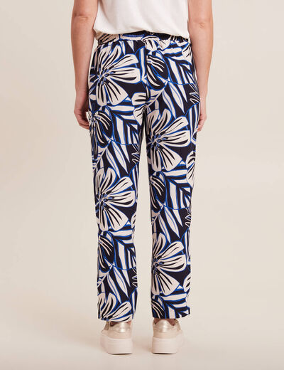 Pantalon carotte fluide 7/8ème bleu femme