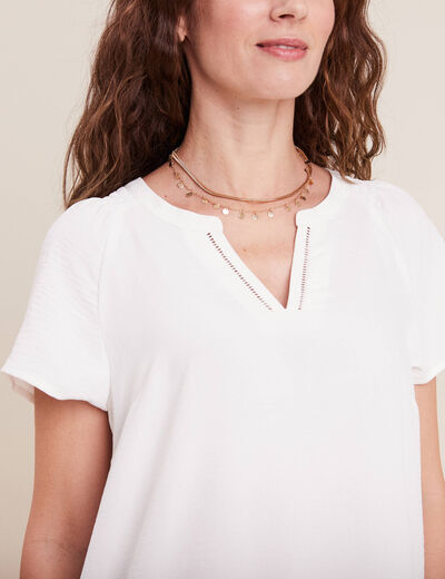 Blouse manches courtes ecru femme