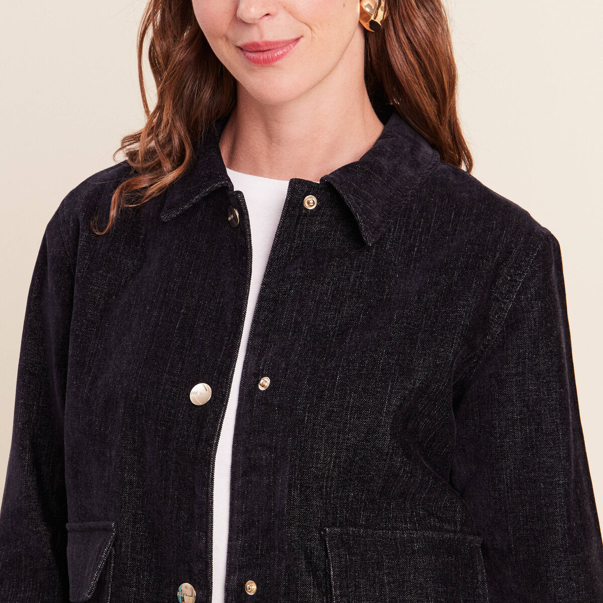 Veste courte droite denim brut femme
