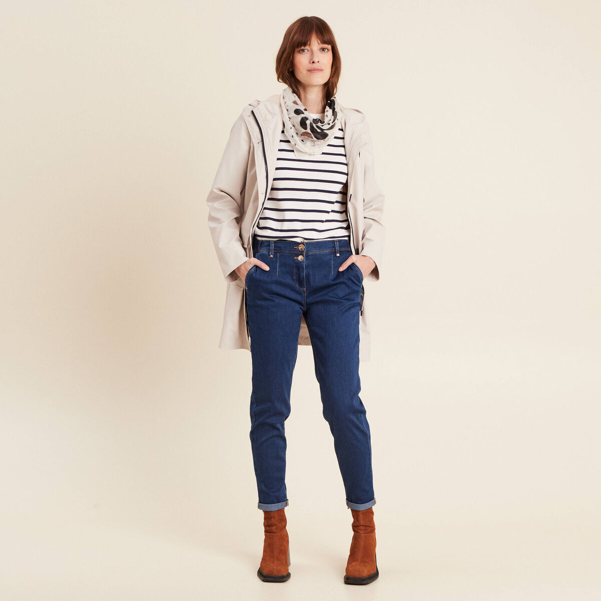 Jean chino 7/8ème denim stone femme