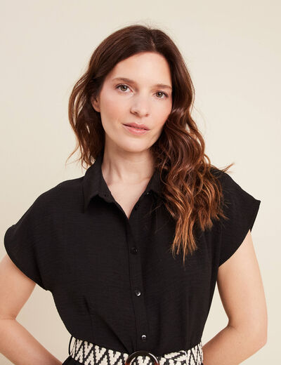Robe chemise droite ceinturée noir femme