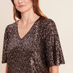 T-shirt &agrave; sequins manches coudes marron fonc&eacute; femme