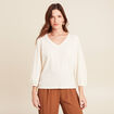 blouse macramé col V manches 3/4 ecru femme