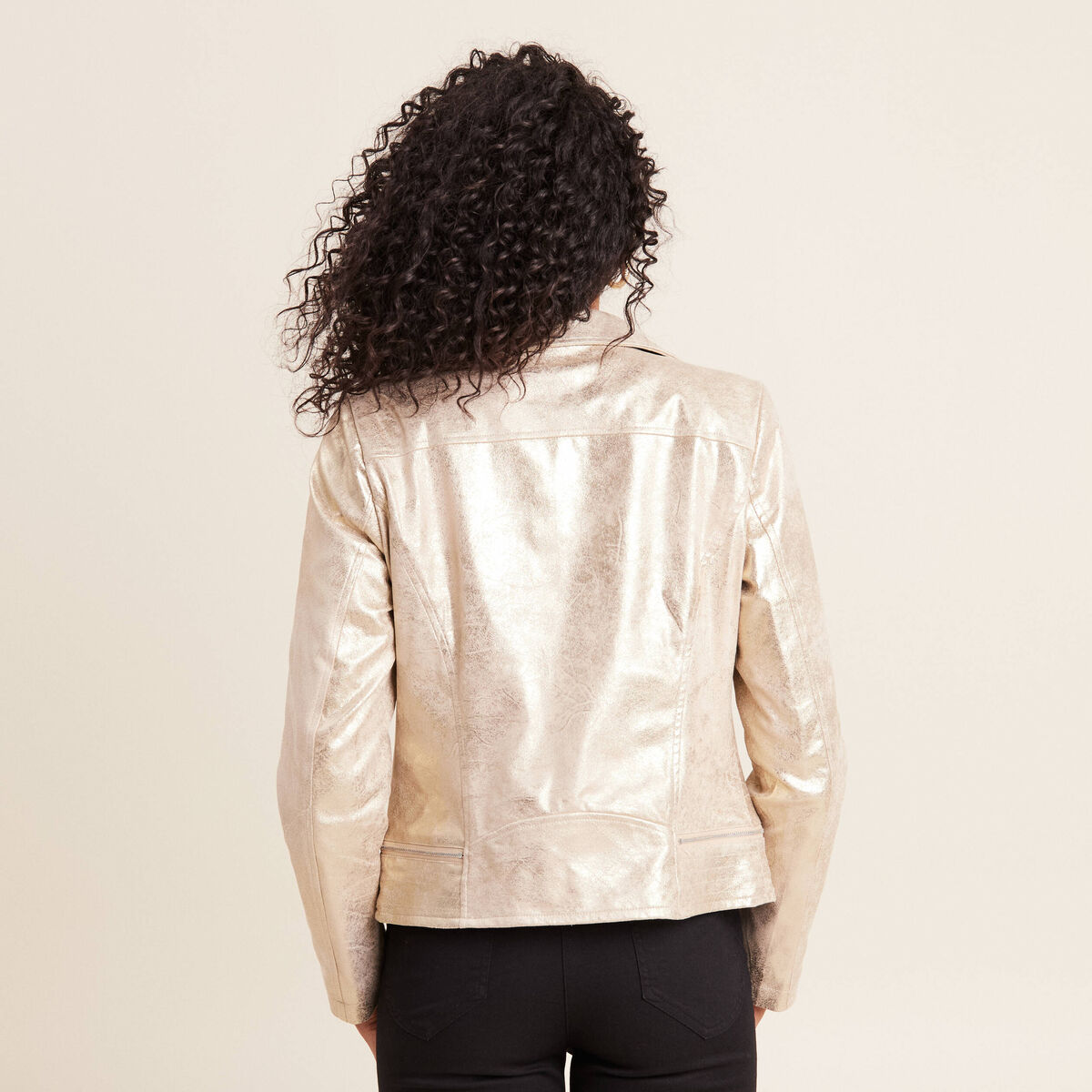 Veste esprit motard zipp&eacute;e couleur or femme