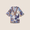 Blouse ample col v manches 3/4 bleu femme