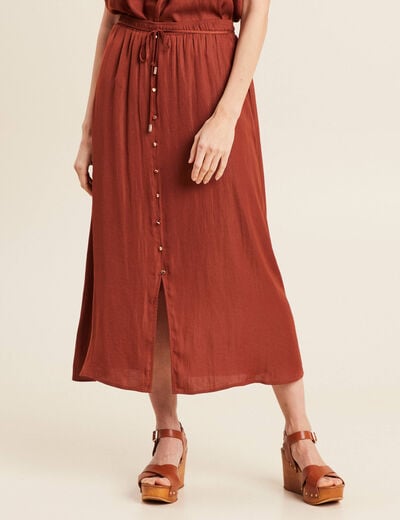 Jupe longue évasée satin marron foncé femme