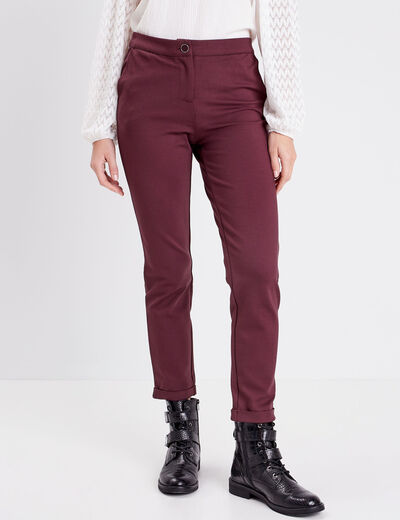 Pantalon ajusté taille basculée bordeaux femme