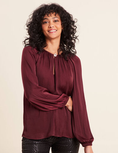 Blouse ample col rond satin&eacute;e bordeaux femme