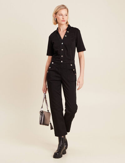 Combinaison pantalon en jean noir femme