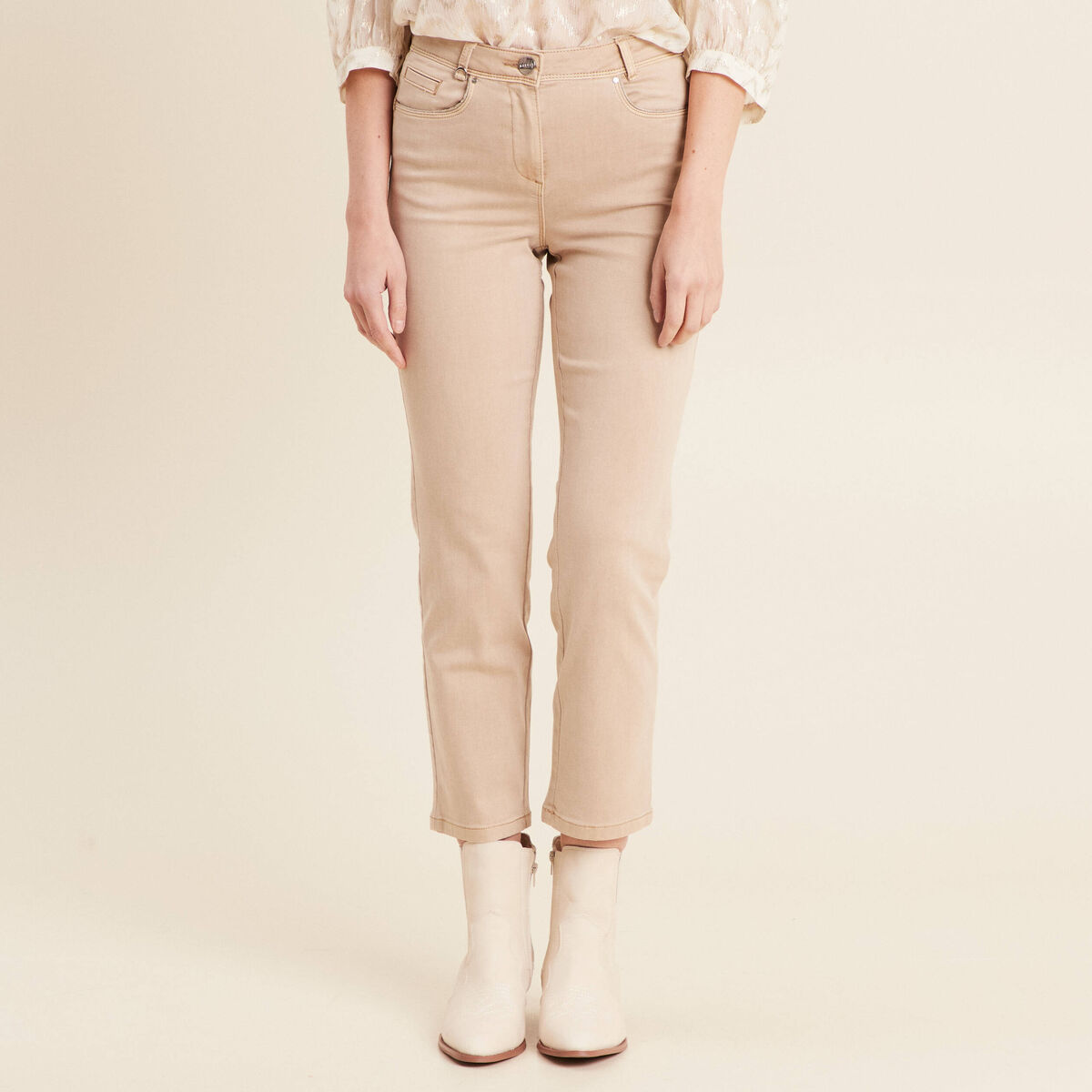 Jean coupe droite 7/8&egrave;me denim beige femme