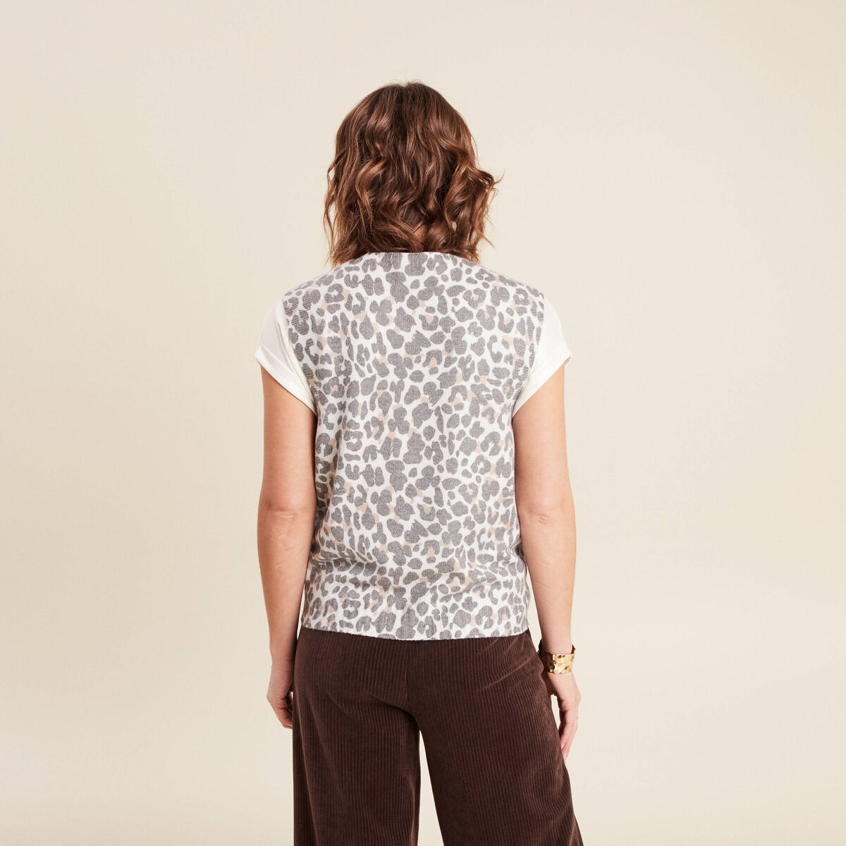 Pull sans manches ecru femme