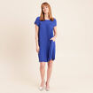 Robe courte &eacute;vas&eacute;e pliss&eacute;e col rond bleu fonc&eacute; femme