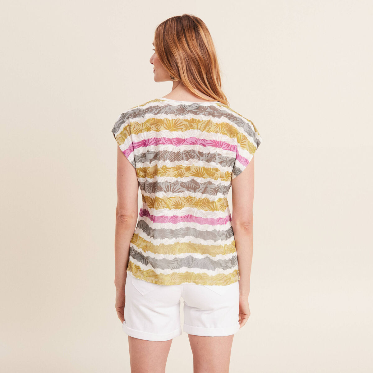 T-shirt manches courtes beige femme
