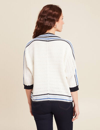 Gilet manches 3/4 ajouré ecru femme