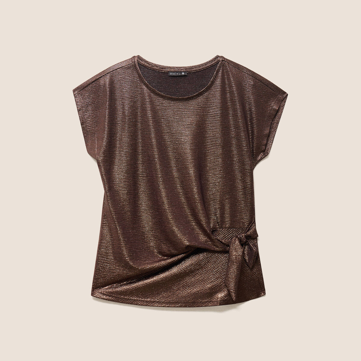 T-shirt manches courtes nou&eacute; marron cognac femme