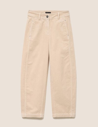 Pantalon large 7/8&egrave;me en velours sable femme