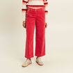 Pantalon large velours c&ocirc;tel&eacute; rouge femme