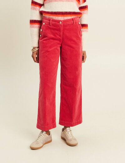 Pantalon large velours c&ocirc;tel&eacute; rouge femme