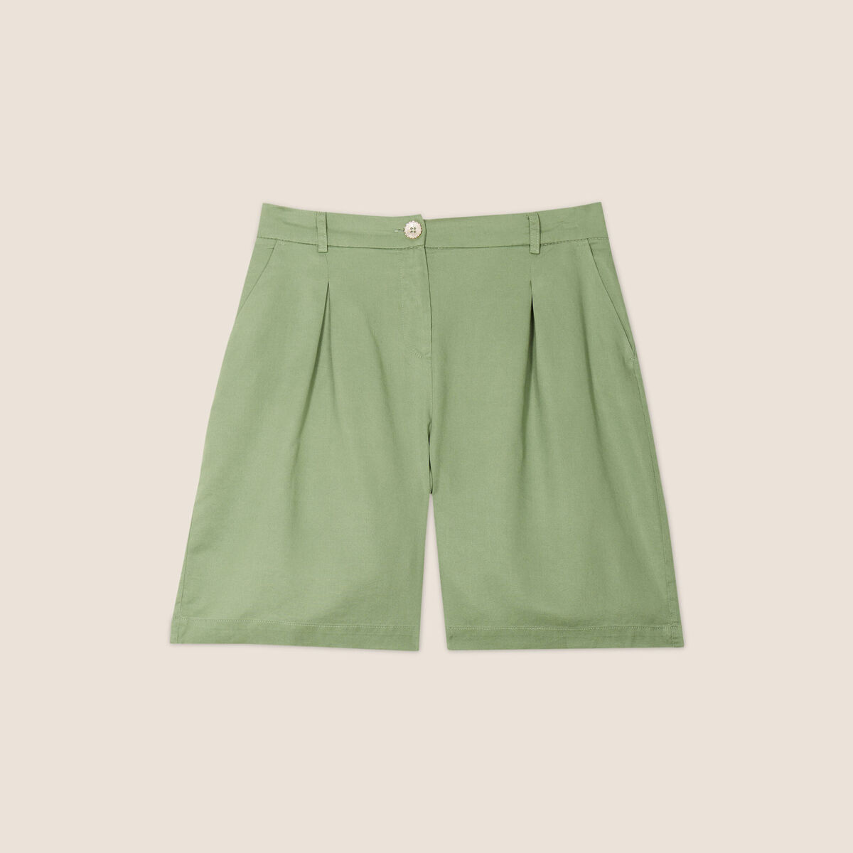 Short droit &agrave; pinces vert olive femme