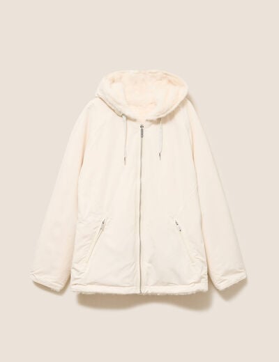 Parka r&eacute;versible courte &agrave; capuche ivoire femme