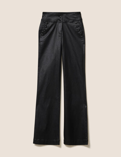 Pantalon bootcut enduit taille haute noir femme