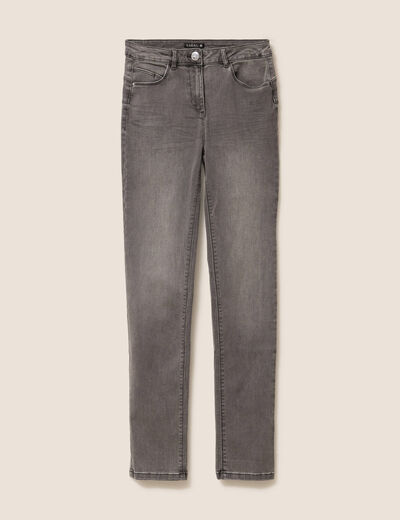 Jean coupe ajust&eacute;e long gris femme