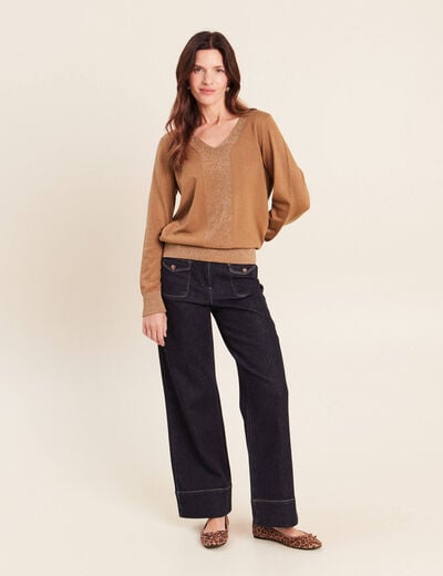Pull manches longues beige femme